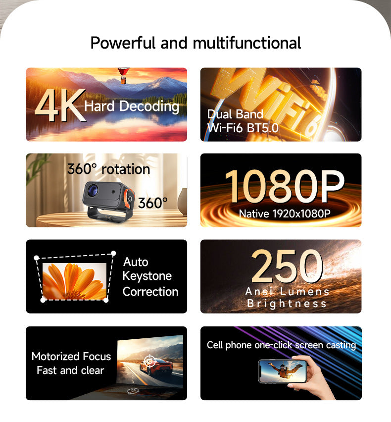Home 4K HD Electric Focus Projector